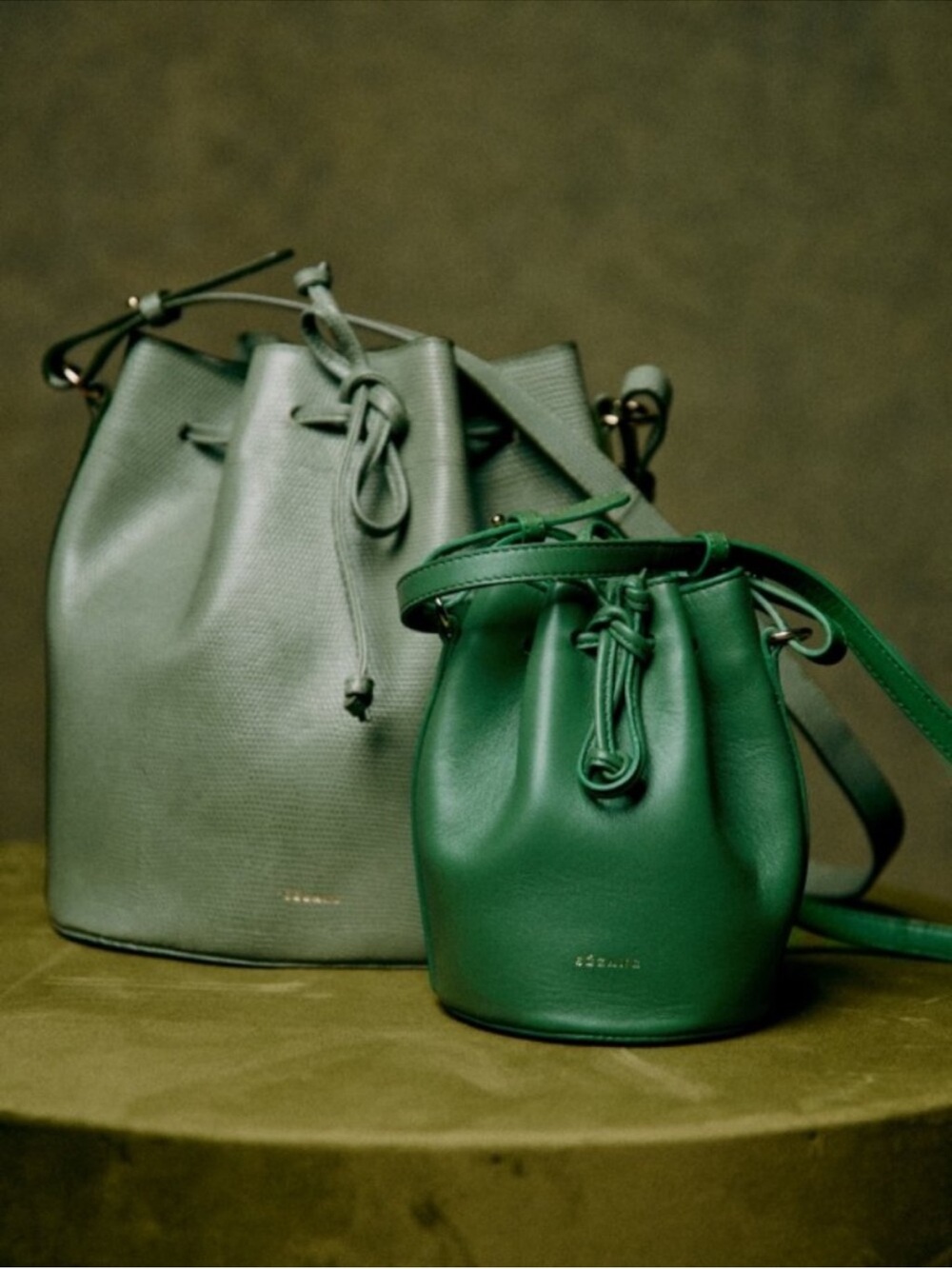 Sezane Nano Farrow Bucket Bag Crossbody Purse Mini Handbag Smooth Leather Green - Picture 4 of 13